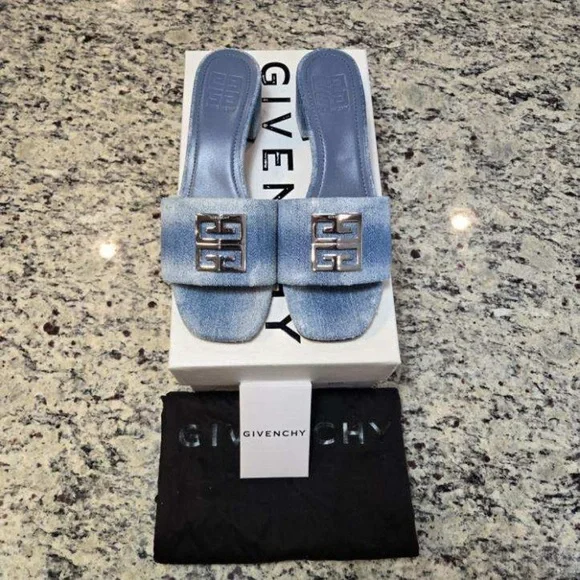 NEW Givenchy Distressed Denim Slides Size 39 45mm Heels - Picture 2 of 11